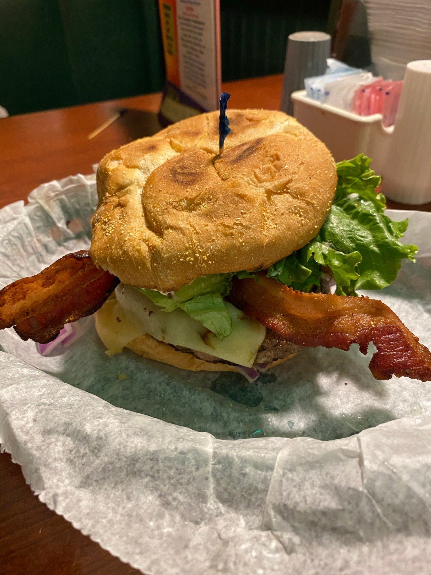 a close up of a sandwich sitting on top of a table